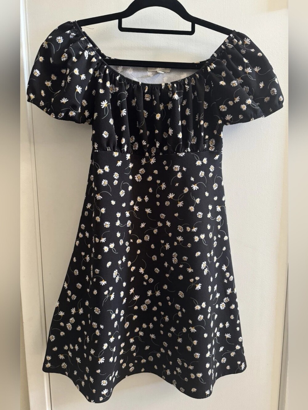 Girls Black Floral Off-Shoulder Dress